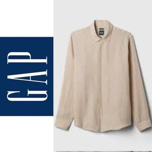 GAP men’s 100% linen long sleeve beige dress shirt